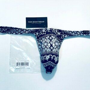 N2N Bodywear Size “XL” Provence T-Back Thong - Navy/White Batik Design